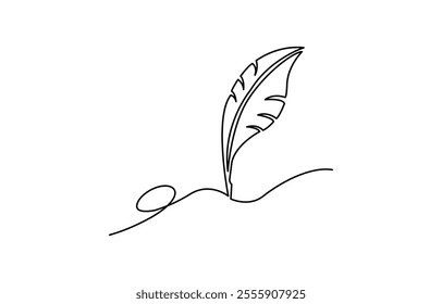 Continuous Line Drawing of Feather Icon. Hand Drawn Symbol Vector Illustration, One continuous line drawing of bird feather. Isolated on white background vector illustration. Free vector.