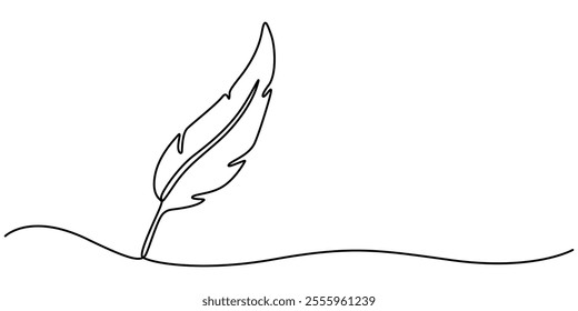 Continuous Line Drawing of Feather Icon. Hand Drawn Symbol Vector Illustration, Continuous one line drawing of exotic bird feather. Feather single line vector illustration. Editable line vector, One. 