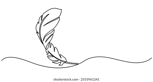 Continuous Line Drawing of Feather Icon. Hand Drawn Symbol Vector Illustration, Continuous one line drawing of exotic bird feather. Feather single line vector illustration. Editable line vector, One. 