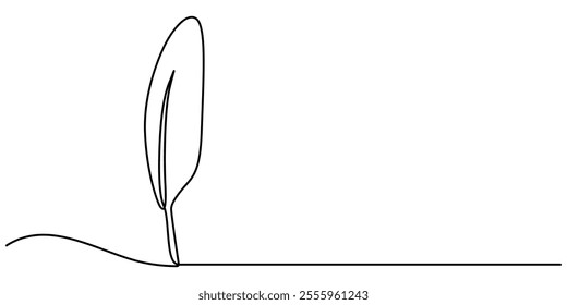 Continuous Line Drawing of Feather Icon. Hand Drawn Symbol Vector Illustration, Continuous one line drawing of exotic bird feather. Feather single line vector illustration. Editable line vector, One. 