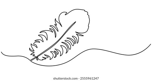 Continuous Line Drawing of Feather Icon. Hand Drawn Symbol Vector Illustration, Continuous one line drawing of exotic bird feather. Feather single line vector illustration. Editable line vector, One. 