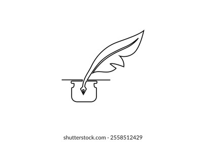 Continuous Line Drawing of Feather Icon, One continuous line drawing of bird feather. Writer and poetry symbol logo in simple linear style.