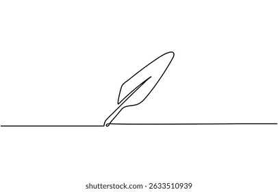 Desenho de linha contínua do ícone de pena, ícone de linha de conceito de jornalista com sombra. A ilustração vetorial é estilo de contorno, pixel perfeito, adequado para web e impressão.