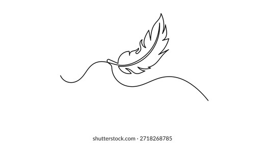 Dibujo de línea continua del icono de la pluma. Ilustración vectorial de símbolo dibujado a mano. Pluma de pájaro dibujo continuo de una línea de ícono de pluma de pájaro aislado en la Ilustración vectorial de fondo blanco.