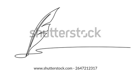 Continuous Line Drawing of Feather Icon. Hand Drawn Symbol Vector Illustration, Continuous one line hand drawn illustration of a fountain ink pen creating a flowing, artistic stroke. Minimalist vector
