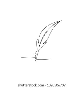 Continuous Line Drawing Of Feather Pen Vector