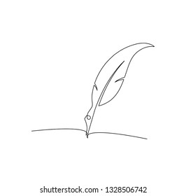 Continuous Line Drawing Of Feather Pen Vector