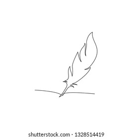 Continuous Line Drawing Of Feather Pen Vector