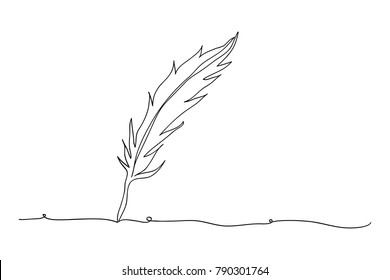 Continuous line drawing of feather pen Abstract concept can use cute card