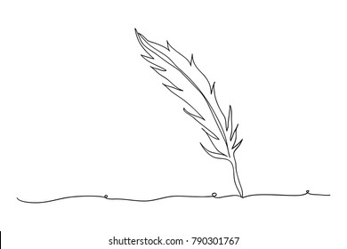 Continuous line drawing of feather pen Abstract concept can use cute card