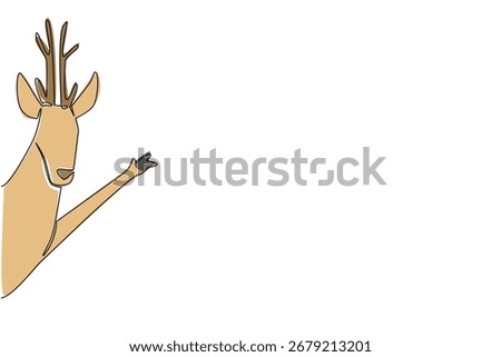 Continuous line drawing features a deer waving its leg behind a wall, reflecting wildlife grace. A nature concept piece with a theme for World Wildlife Day celebration.