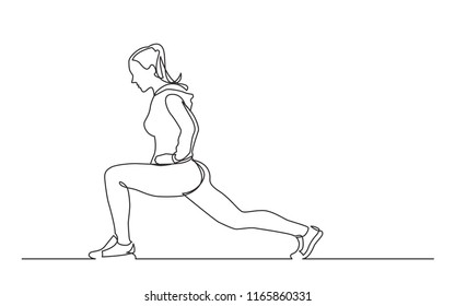 continuous line drawing of female athlete stretching legs