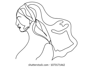 Continuous line drawing of female beauty vector illustration.