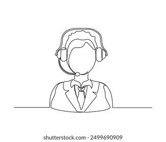 Continuous line drawing of female customer service - business concept illustration.