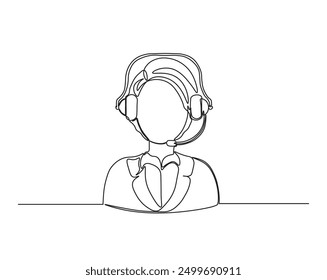 Continuous line drawing of female customer service - business concept illustration.