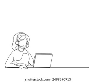 Continuous line drawing of female customer service - business concept illustration.