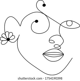 Continuous line, drawing female faces in free style, minimalist beauty woman, fashion concept, abstract sexy faces, for wall pictures, t-shirt, folders, modern design, vector illustration.
