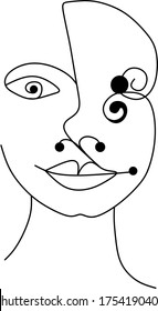 Continuous line, drawing female faces in free style, minimalist beauty woman, fashion concept, abstract sexy faces, for wall pictures, t-shirt, folders, modern design, vector illustration.