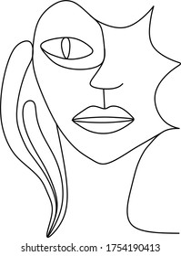 Línea continua, dibujo de caras femeninas en estilo libre, mujer de belleza minimalista, concepto de moda, caras sexys abstractas, para fotos de pared, camiseta, carpetas, diseño moderno, ilustración vectorial.