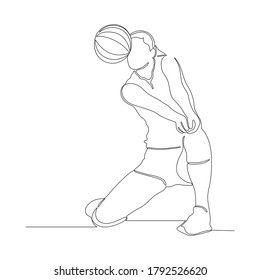 continuous line drawing of Female professional volleyball player isolated on with ball.