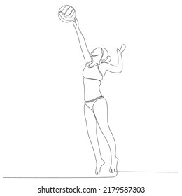 
Continuous line drawing of female professional volleyball player isolated with ball. Athlete, sport, action, exercise, healthy lifestyle, training, fitness concept.