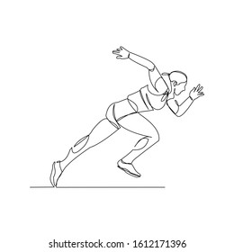 continuous line drawing of female running atlhete. Vector illustration