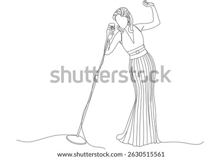 Continuous Line Drawing of a Female Singer Performing on Stage