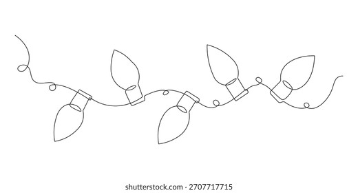 Desenho de linha contínua de luzes de Natal festivas Garland para Decoração de estação de férias e celebrações Design Elemento