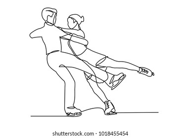 Continuous Line Drawing Of Figure Skating Girl And A Man Doubled Up