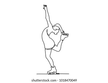 continuous line drawing of figure skating girl