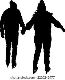 continuous line drawing of figure skating girl and a man