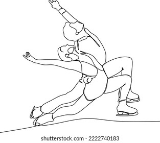 Continuous line drawing of figure skating girl and a man doubled up