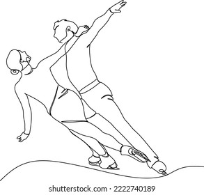 Continuous line drawing of figure skating girl and a man doubled up