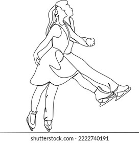 Continuous line drawing of figure skating girl and a man doubled up