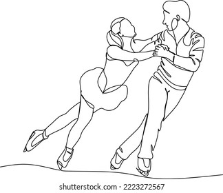 Continuous line drawing of figure skating girl and a man doubled up