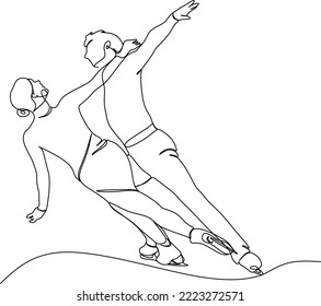 Continuous line drawing of figure skating girl and a man doubled up