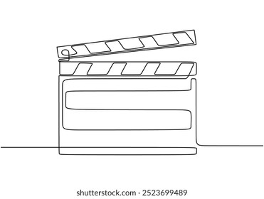 Continuous line drawing of a film clapperboard. Represents the essence of filmmaking in a minimalist style.