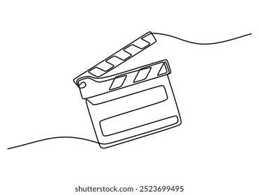 Continuous line drawing of a film clapperboard. Represents the vibrant world of filmmaking in a minimalist design.