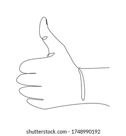 Continuous line drawing of finger thumb up approve sign gesture. Vector illustration