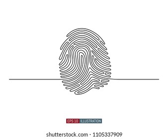 Continuous line drawing of fingerprint. Abstract smart phone silhouette. Template for your design. Vector illustration.