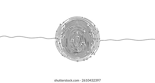Continuous line drawing of fingerprint. Abstract smart phone silhouette. Template for your design. Vector illustration.