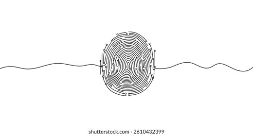 Continuous line drawing of fingerprint. Abstract smart phone silhouette. Template for your design. Vector illustration.