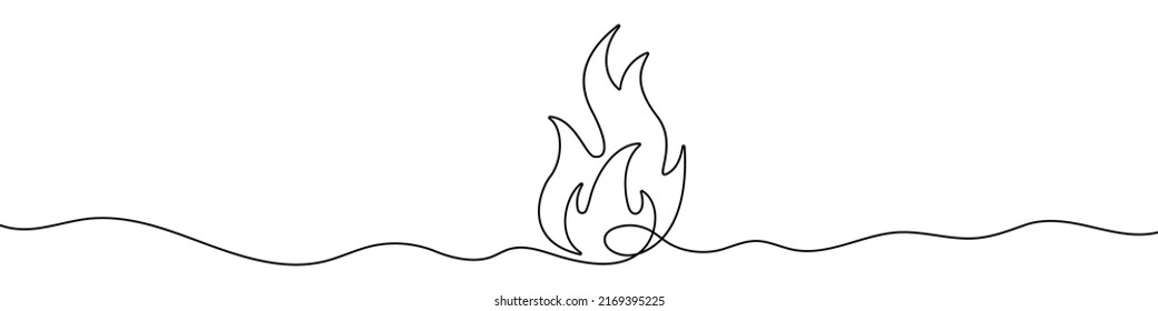 Continuous line drawing of fire. Flame linear icon. One line drawing background. Vector illustration. Fire continuous line icon.