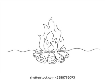 Continuous line drawing of fire. Flame linear icon. One line drawing background. Vector illustration. Fire continuous line icon.