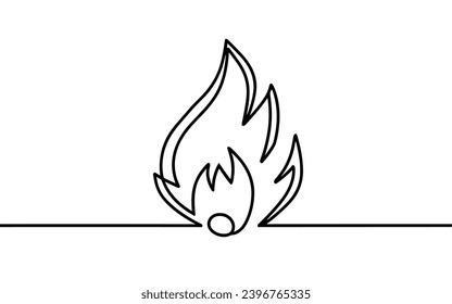 Continuous line drawing of fire. Flame linear icon. One line drawing background. Vector illustration. Fire continuous line icon