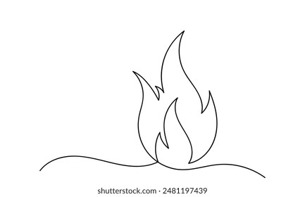 Continuous line drawing of Fire, flame. Fire flame icon isolated on white background. Camp Fire Energy and Power Concept. single-line flaming symbol.
