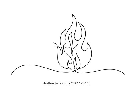 Continuous line drawing of Fire, flame. Fire flame icon isolated on white background. Camp Fire Energy and Power Concept. single-line flaming symbol.
