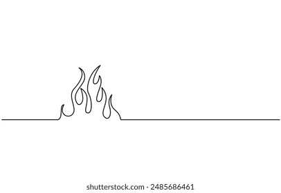 Continuous line drawing of fire Flame linear icon Vector illustration,