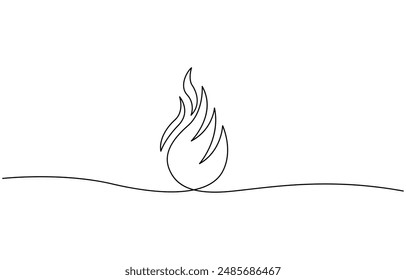 Continuous line drawing of fire Flame linear icon Vector illustration,