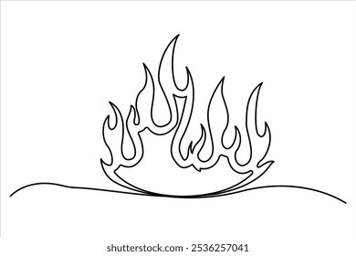 Continuous line drawing of fire flame. Bonfire concept single line. Vector illustration